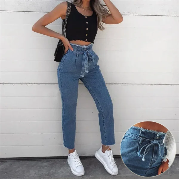 Women's High-Waisted Washed Denim Pencil Pants