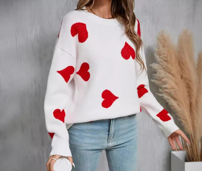 Plus Size Peach Heart Knitted Sweater – Round Neck Pullover - Image 2