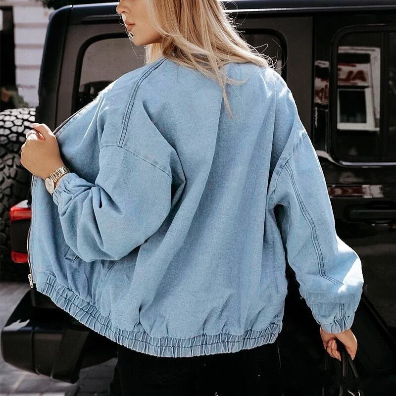 Women's Slim-Fit Casual Blue Denim Jacket - Image 3