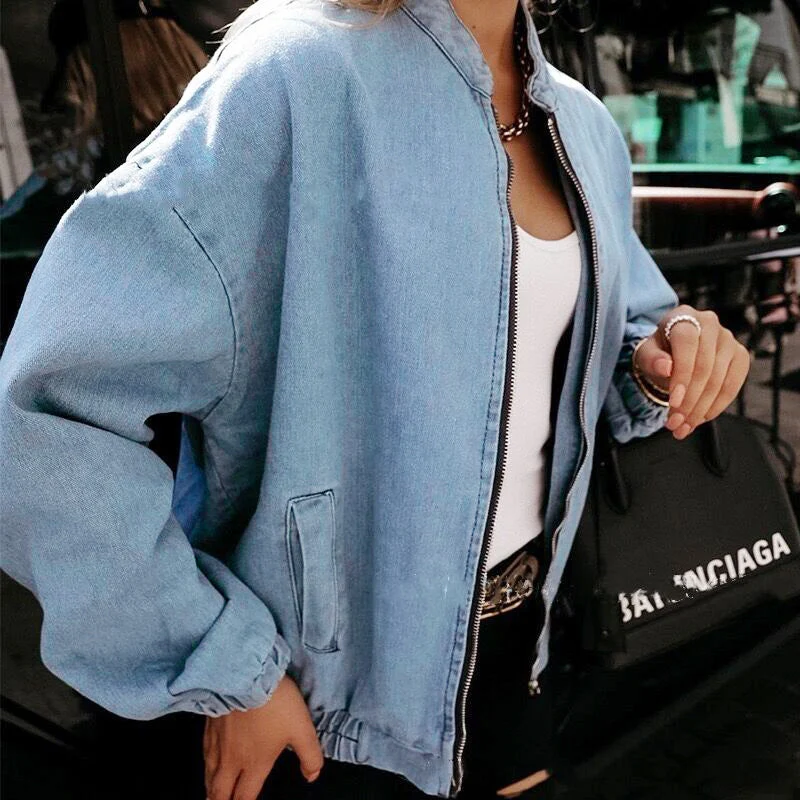 Women's Slim-Fit Casual Blue Denim Jacket - Image 5