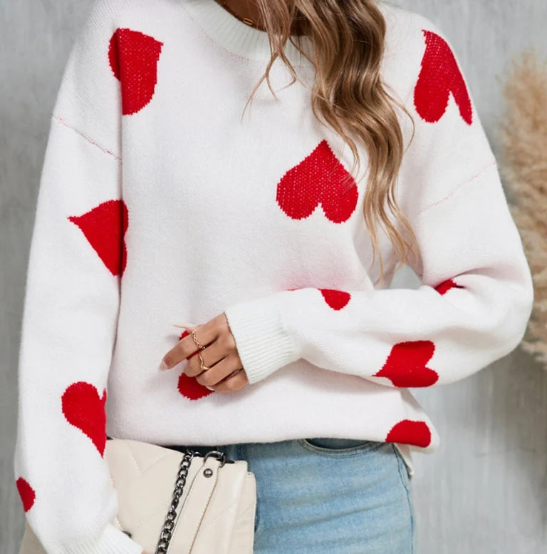 Plus Size Peach Heart Knitted Sweater – Round Neck Pullover - Image 3